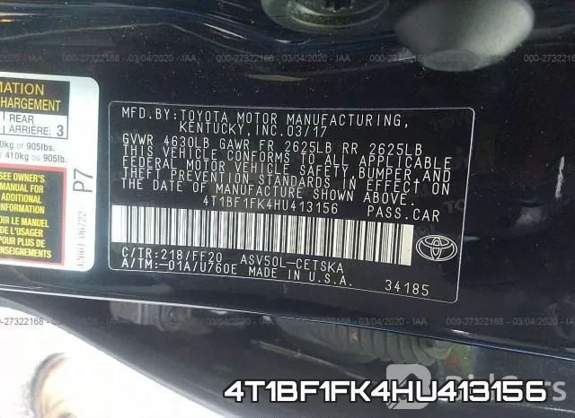 4T1BF1FK4HU413156 фото 10