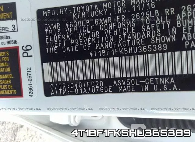 4T1BF1FK5HU365389 фото 10