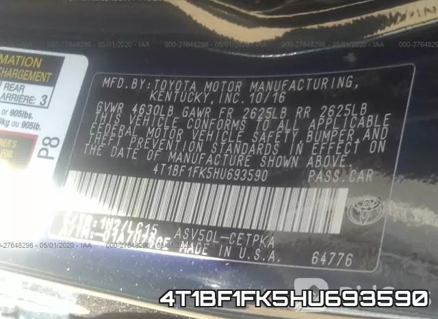 4T1BF1FK5HU693590 фото 10