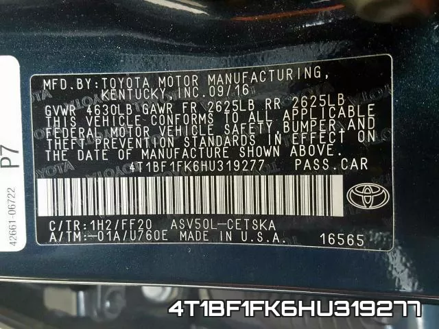 4T1BF1FK6HU319277 фото 2