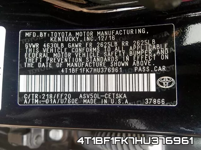 4T1BF1FK7HU376961 фото 2
