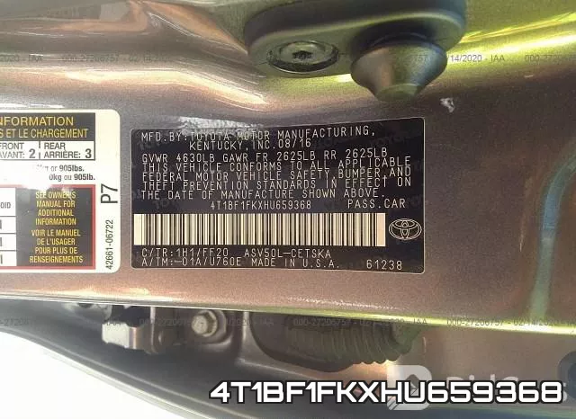 4T1BF1FKXHU659368 фото 10