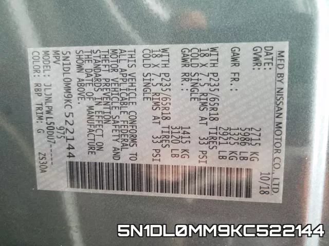 5N1DL0MM9KC522144 фото 2