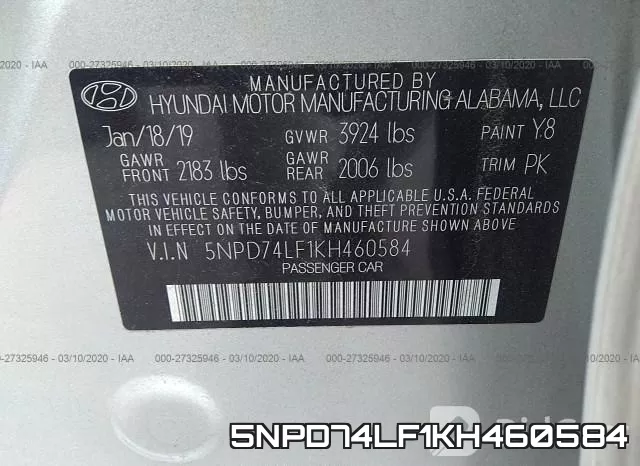 5NPD74LF1KH460584 фото 10