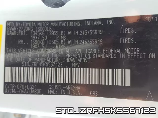 5TDJZRFH5KS567123 фото 2