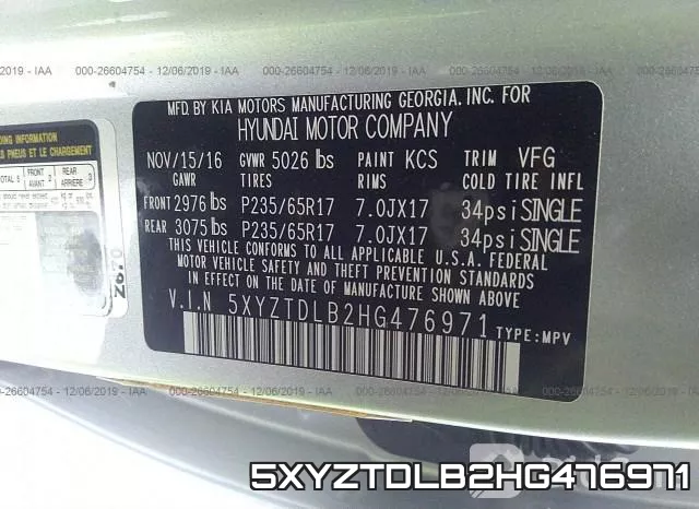 5XYZTDLB2HG476971 фото 10