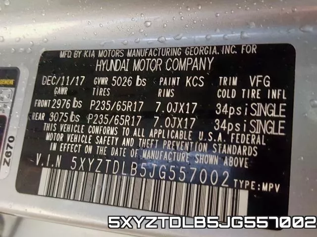 5XYZTDLB5JG557002 фото 2