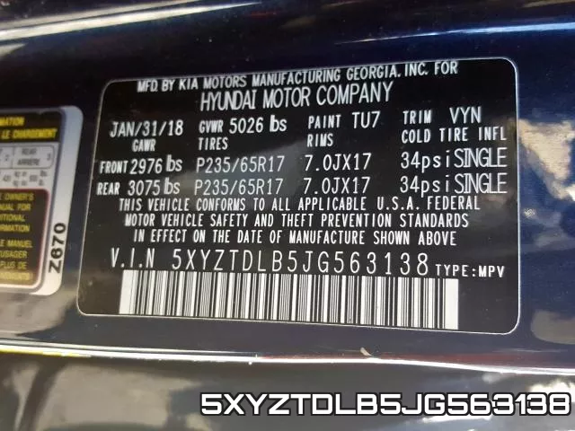 5XYZTDLB5JG563138 фото 2