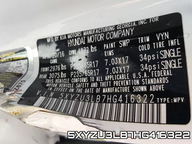 5XYZU3LB7HG416322 фото 2