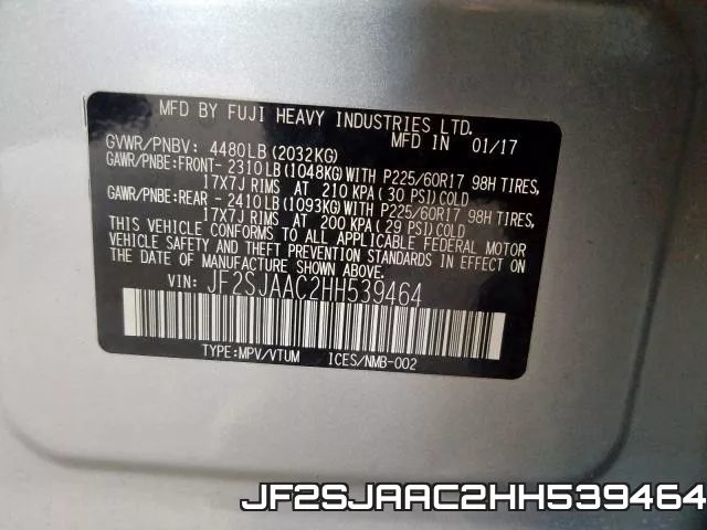 JF2SJAAC2HH539464 фото 2