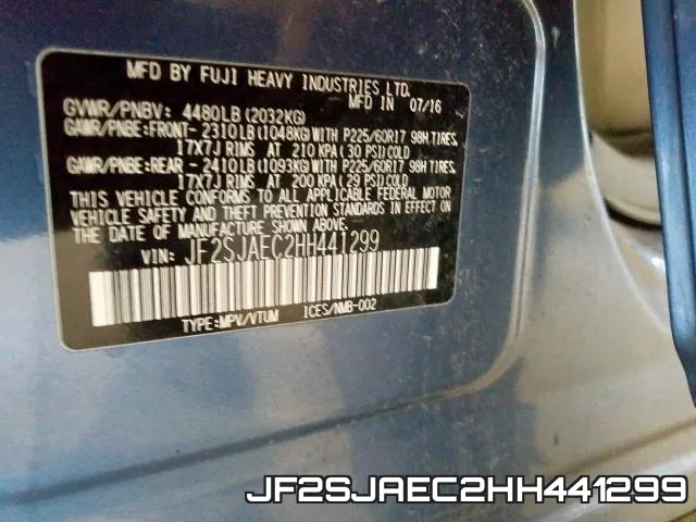 JF2SJAEC2HH441299 фото 2