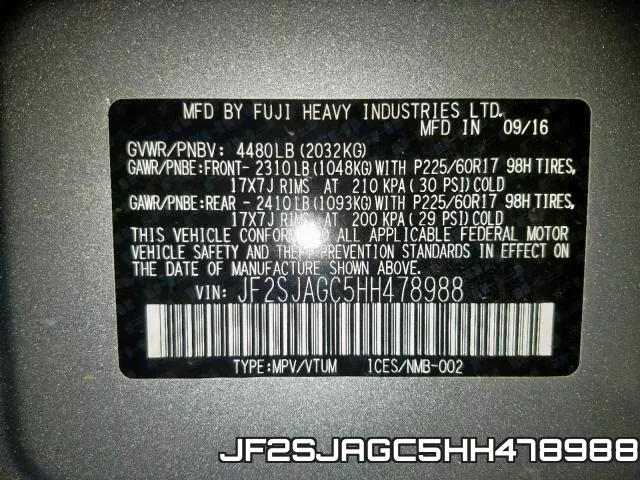 JF2SJAGC5HH478988 фото 2