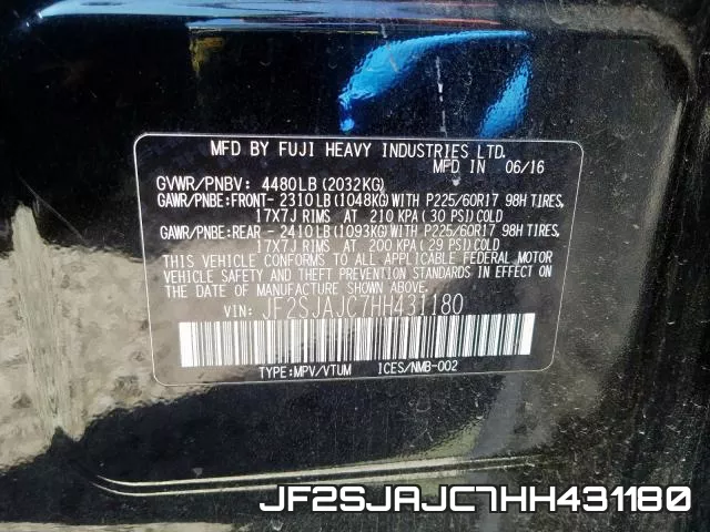 JF2SJAJC7HH431180 фото 2