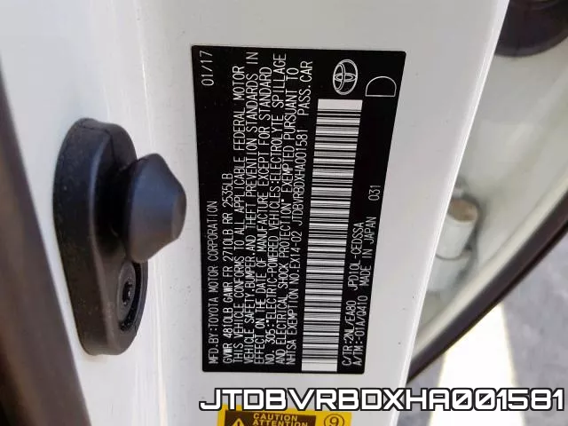 JTDBVRBDXHA001581 фото 2