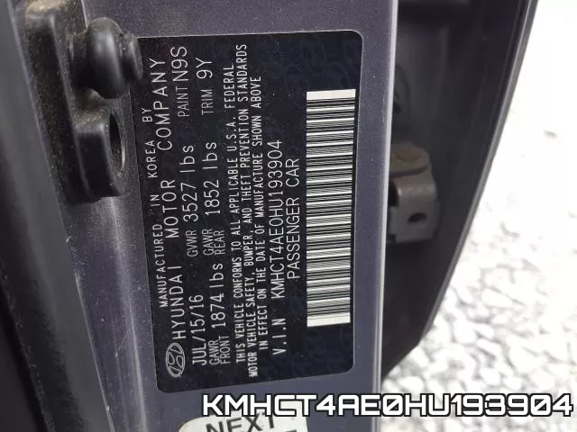 KMHCT4AE0HU193904 фото 2