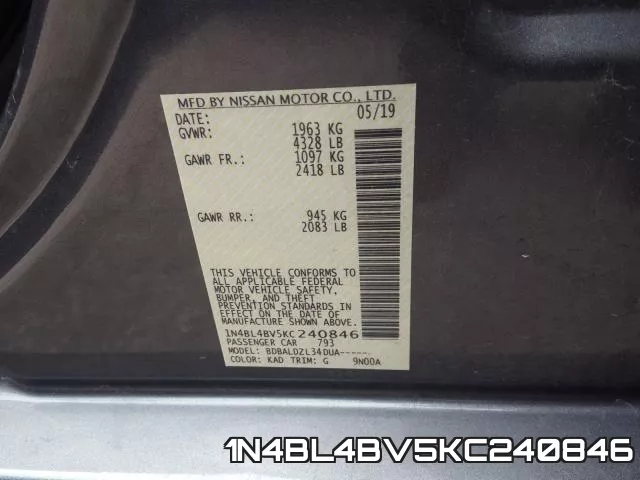 1N4BL4BV5KC240846 фото 2