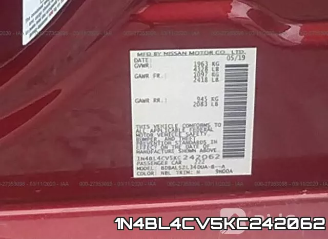 1N4BL4CV5KC242062 фото 10