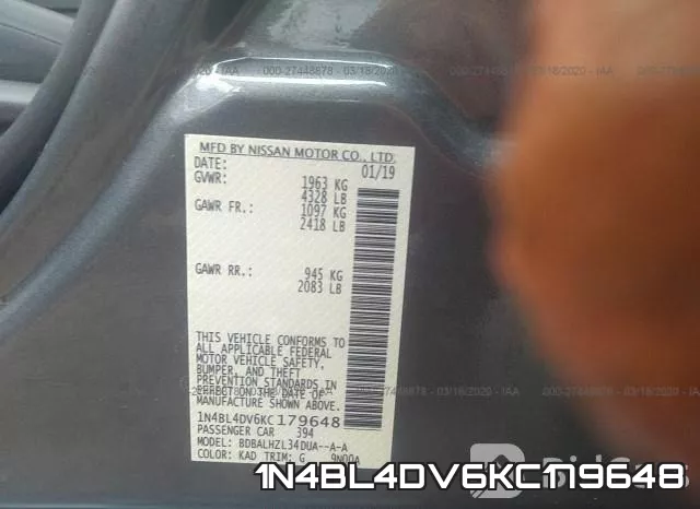 1N4BL4DV6KC179648 фото 10