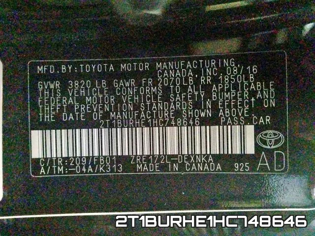 2T1BURHE1HC748646 фото 2