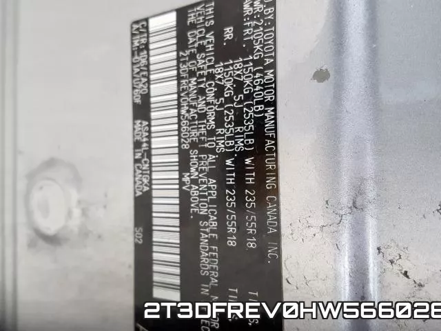 2T3DFREV0HW566028 фото 2