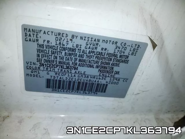 3N1CE2CP7KL363794 фото 2