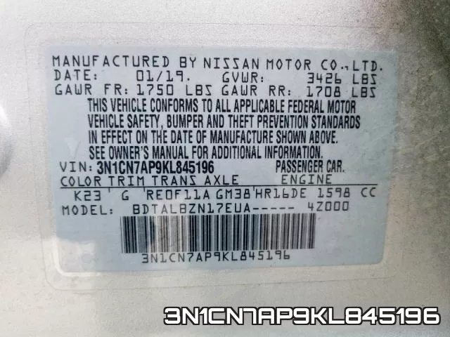 3N1CN7AP9KL845196 фото 2