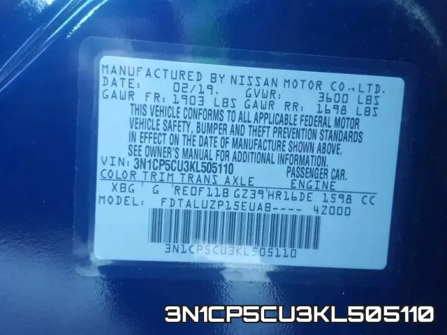 3N1CP5CU3KL505110 фото 2