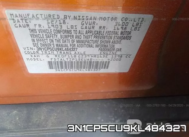 3N1CP5CU9KL484327 фото 10