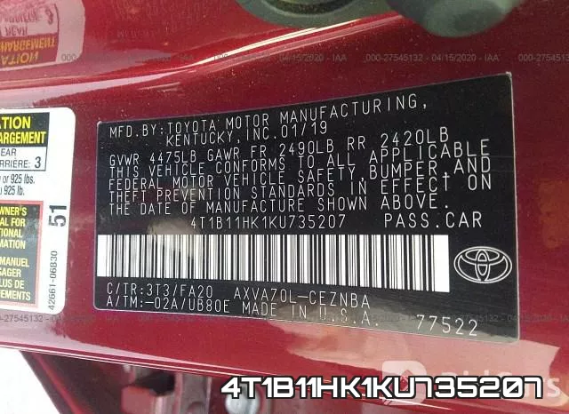 4T1B11HK1KU735207 фото 10