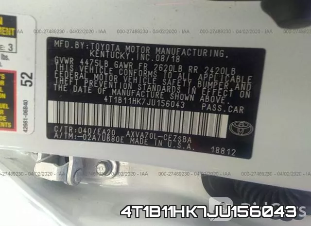 4T1B11HK7JU156043 фото 10