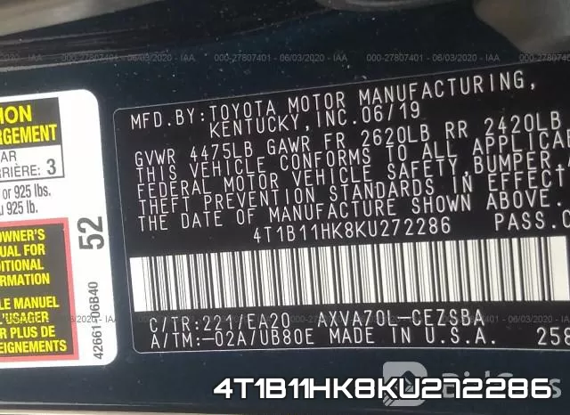 4T1B11HK8KU272286 фото 10