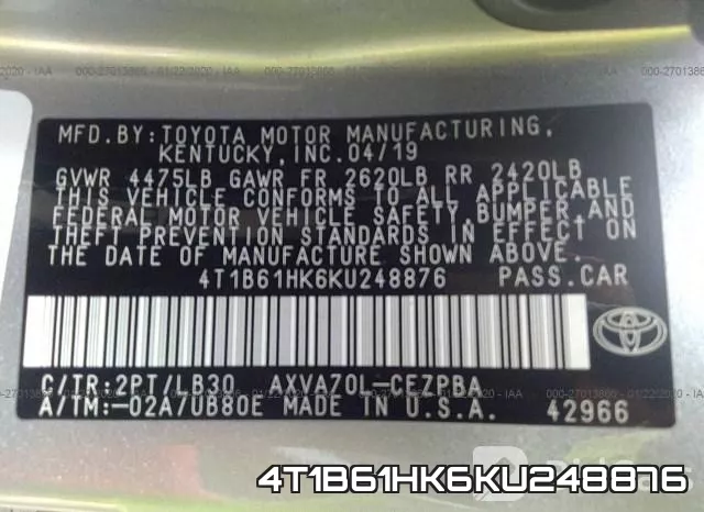 4T1B61HK6KU248876 фото 10