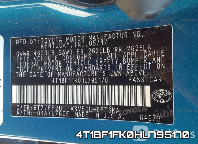 4T1BF1FK0HU795170 фото 10