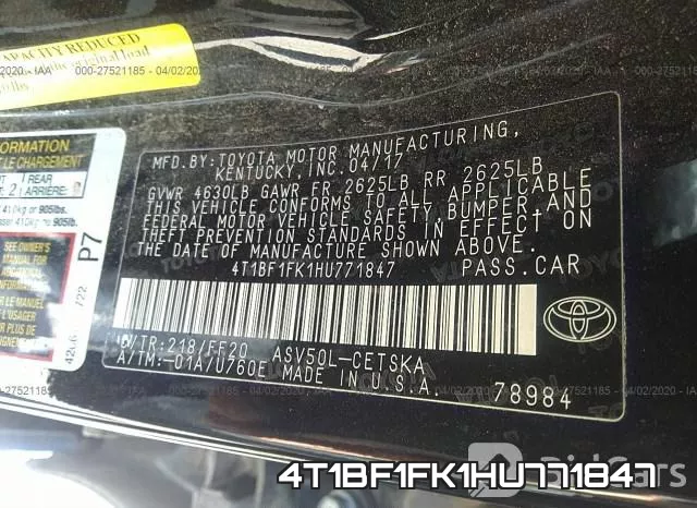 4T1BF1FK1HU771847 фото 10
