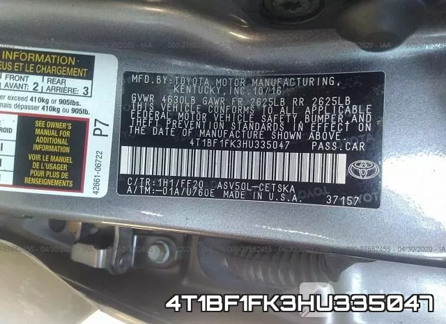 4T1BF1FK3HU335047 фото 10