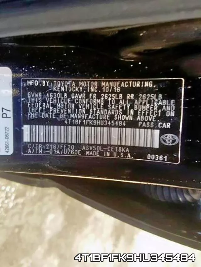 4T1BF1FK9HU345484 фото 2