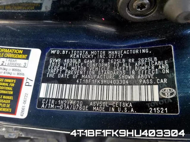 4T1BF1FK9HU403304 фото 2