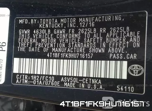 4T1BF1FK9HU716157 фото 10