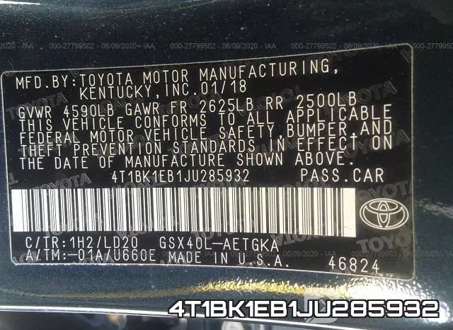 4T1BK1EB1JU285932 фото 10