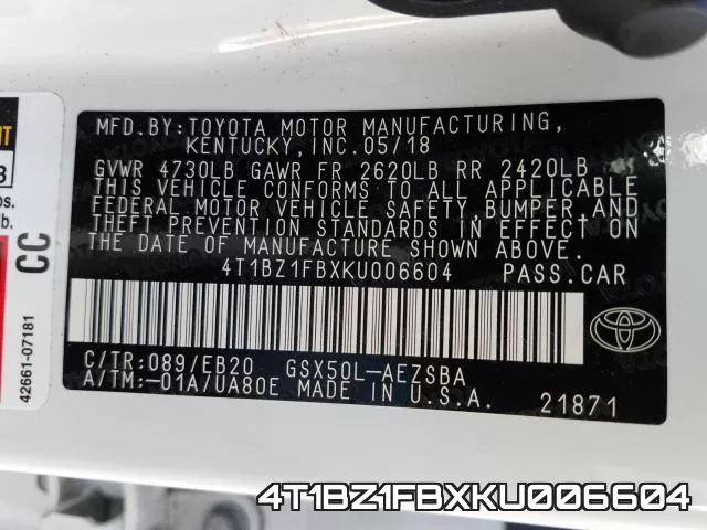 4T1BZ1FBXKU006604 фото 2