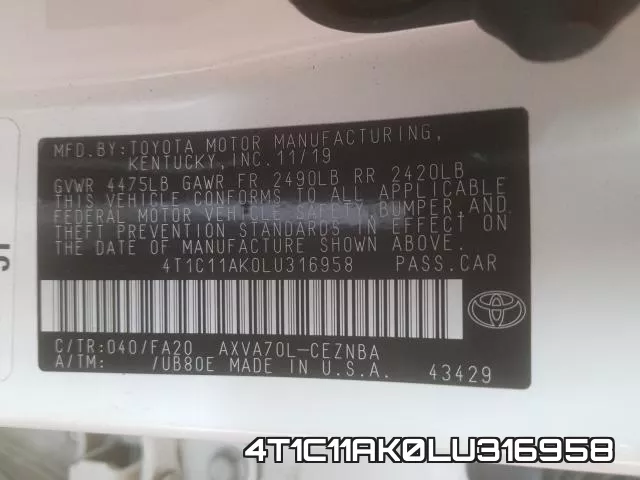 4T1C11AK0LU316958 фото 2