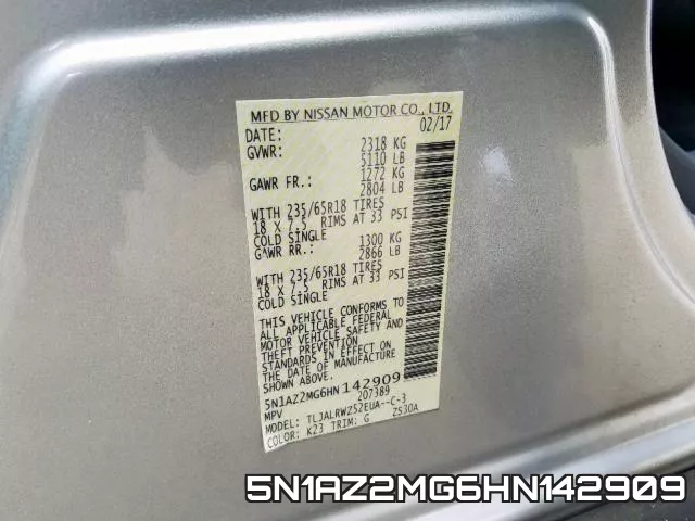 5N1AZ2MG6HN142909 фото 2