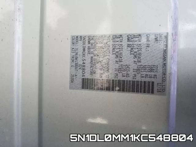 5N1DL0MM1KC548804 фото 2