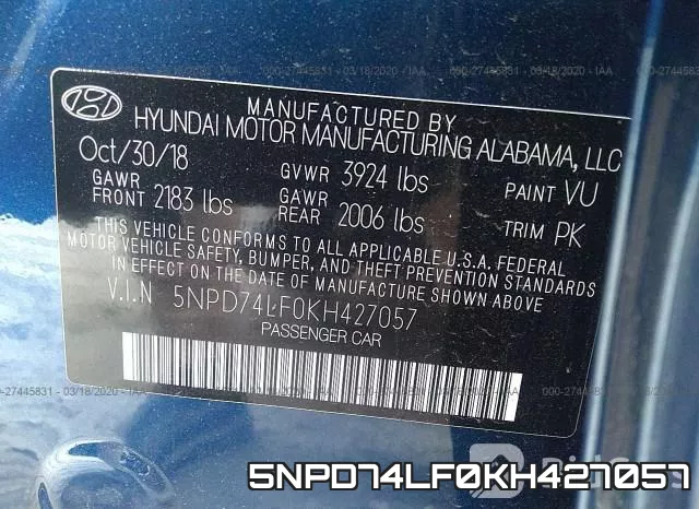 5NPD74LF0KH427057 фото 10