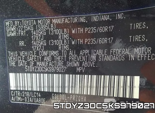 5TDYZ3DC5KS979027 фото 10