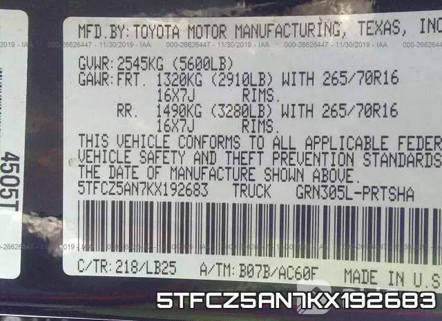 5TFCZ5AN7KX192683 фото 10