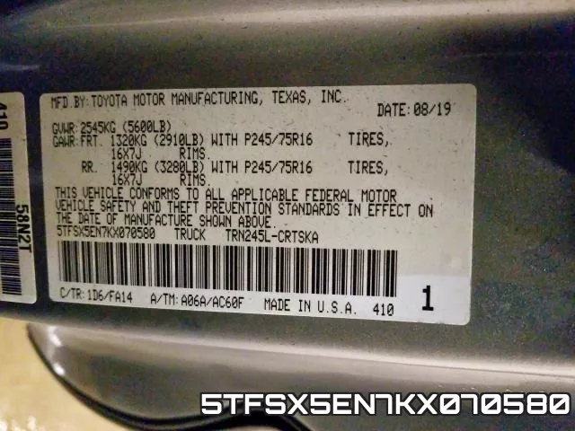 5TFSX5EN7KX070580 фото 2
