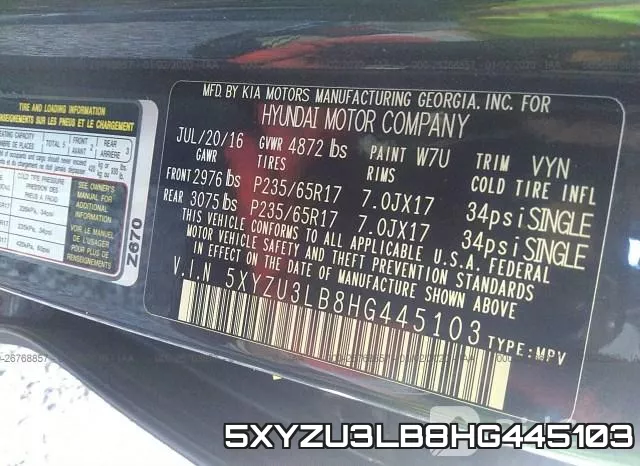 5XYZU3LB8HG445103 фото 10