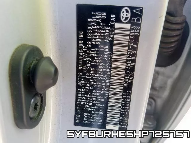 5YFBURHE5HP725757 фото 2