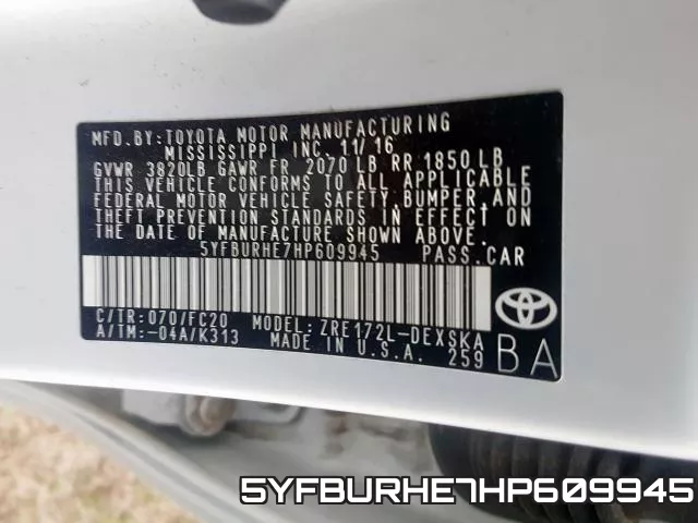 5YFBURHE7HP609945 фото 2